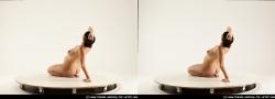 Nude White Kneeling poses - ALL Pregnant Kneeling poses - on both knees long brown 3D Stereoscopic poses Pinup